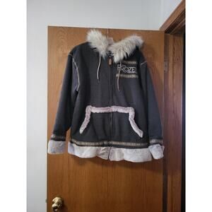 Disney Frozen Broadway Musical Kristoff Sherpa Fleece Comfy Hoodie Jacket Gray L